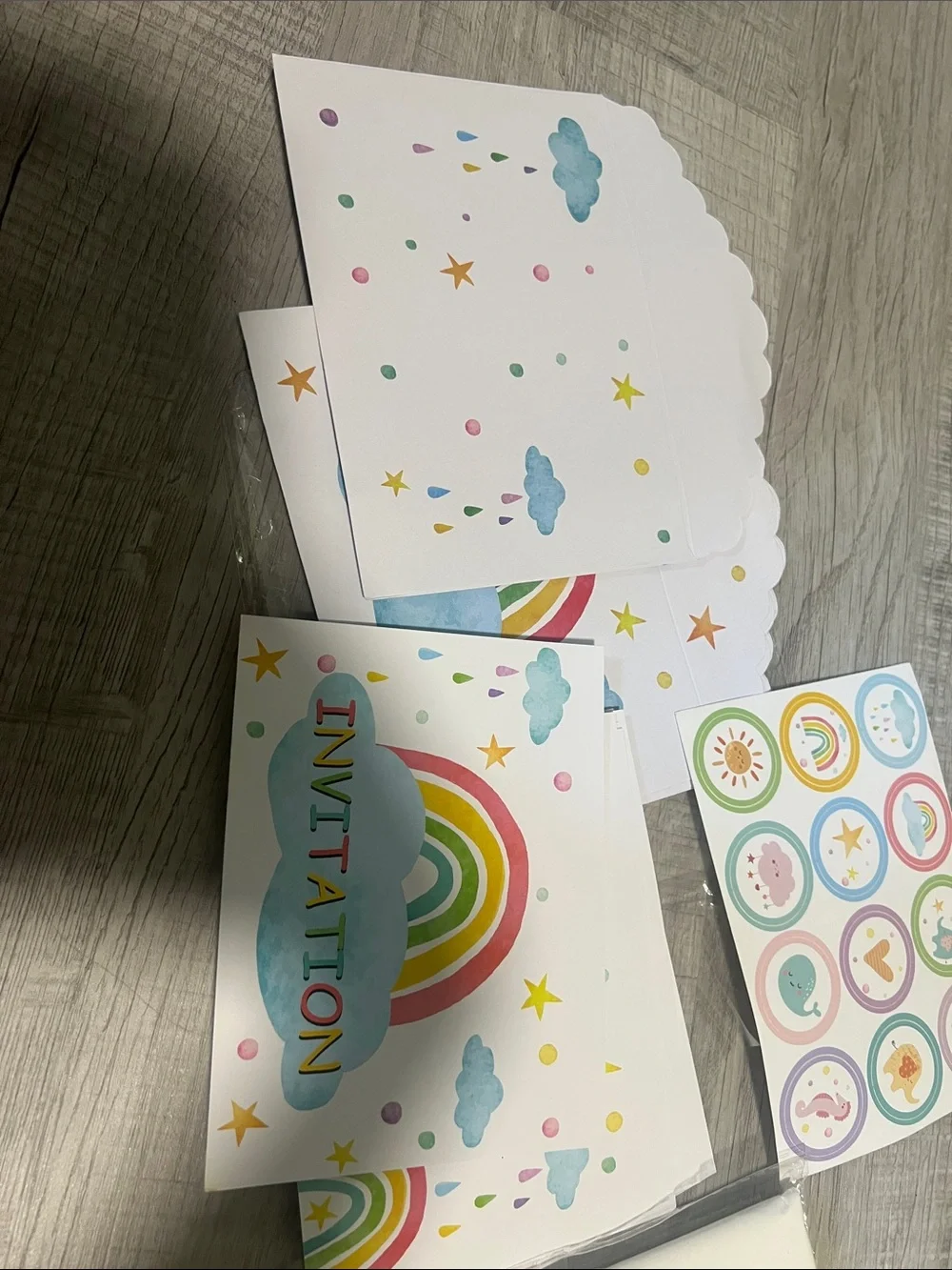 Rainbow Cloud Birthday Party Invitation Set - White
